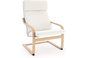 Vinylla Armchair Replacement Cover Made for Ikea Poang Chair (Cushion Design 1, Cotton - White)