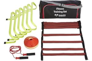 SMARTPOORER Set de entrenamiento de fitness - Ideal para entrenamiento personal, ejercicio y fuerza - Equipamiento de gimnasio en casa - Incluye 6 vallas, 1 escalera de agilidad de tela, 20 conos marcadores y 1 cuerda de saltar - En bolsa de transporte