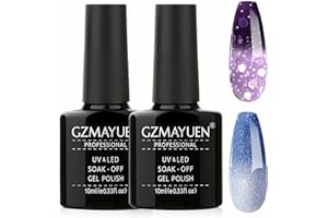 ‎GZMAYUEN GZMAYUEN Temperature Nail Gel 2 Farben Glitzer Thermo UV Nagellack Set 10ML Blau Pink Lila Temperatur Nagellack Thermo-Effekt Lack Farbwechsel Shellac Set
