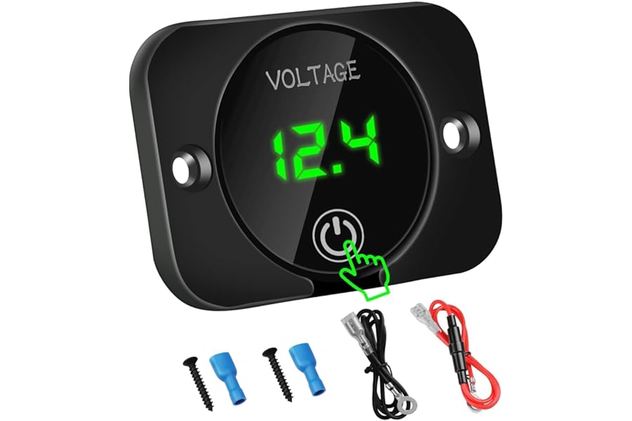 Linkstyle DC 12V 24V Battery Voltage Gauge, Waterproof 5-48V Digital Voltmeter with Battery Monitor, Touch Switch & Reverse Polarity Protection for Car Boat Motorcycle Truck Campervan