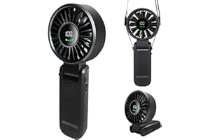 QSPORTPEAK Ventilatore portatile, potente ventilatore portatile con display LED, 5 Velocità, massimo 12 ore, 4000 mAh, 3 in 1 mano/scrivania/collo ventilatore, Viaggi/Campeggio/All'aperto-Nero