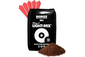 WEEDNESS BioBizz Light Mix sac de 50 litres - Terreau d'empotage Cultiver à l'intérieur à l'extérieur Bonsaïs Plantes de balcon Palmiers Noix de coco biologique