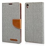Stylisches Bookstyle Handytasche Flip Case für "Sony Xperia XA" Handy Schutz Hülle Etui Schale Cover Book Case grau-braun