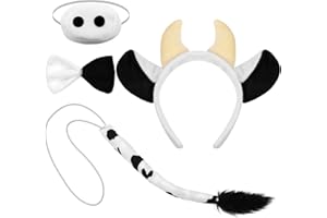 XEPST Animal Cow Costume Set, Cow Ears and Tail Set with Ears Headband Bowtie Nose Tail for Animal Costume Cosplay Birthday World Book Day Halloween Carnival Fancy Dress Up Party Supplies