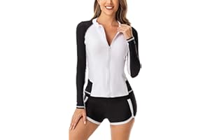 SEAUR Rash Guard Damen Langarm UPF 50+ UV Schutz Zweiteiler Badeanzug Schwimmanzug Slim Fit Sonnenschutz Bademode Shirt und Shorts S M L XL XXL 3XL