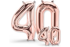 FUNXGO Palloncino Oro Rosa Grande Numero 40 per Compleanno 40 Anni - Palloncini Compleanno 40 Anni - Palloncino 40 Anni Compleanno - Decorazioni Festive - Vola con l'Elio - Palloncino 40 Oro Rosa