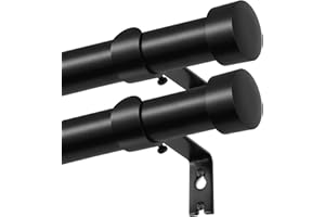 KAMANINA Barra Cortinas Negra de 2 Piezas 80 a 218 cm, Barra para Cortinas Extensible Con Remates, 25 mm de Diámetro Barra de Cortina Juego Ajustable, Decorativa Palo Cortina para Dormitorio y Salon