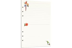 Zelten Recharge de papier perforé multicolore 45 feuilles 90 pages - Pour reliure à 6 trous - Journal intime rechargeable (A5, Rainforest Ruled)