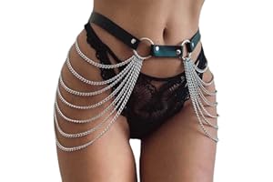 Flovel Punk Leather Harness Waist Chain Black Layered Body Chains Gothic Belly Belt Rave Body Chain Accessories Jewelry for Women and Girls