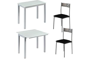MOMMA HOME Conjunto Mesa de Comedor y 2 Sillas Color Negro - Mesa Modelo Londres, Silla Modelo Tabarca - Mesa Extensible - con Dos Alas de Cristal - Muy Versátil - Diseño Moderno