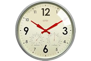 Cloudnola Horloge Murale en métal étanche avec thermomètre et hygromètre, Gris Zinc, 45,7 cm, silencieuse, sans tic-tac, Fonctionne à Piles