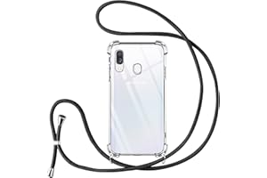 Vauki handyband für Samsung Galaxy A40 Hülle mit Band,Handyhülle mit Kette zum Umhängen Kordel Necklace Schutzhülle Transparent TPU Stoßfest Silikon Bumper Case für Samsung Galaxy A40,Schwarz