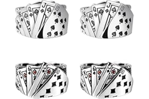Liitata 4 Stück Vintage Punk Ringe Chunky Poker Karte Ring Gothic Öffnung Knöchelring für Damen und Herren - Herzen k und Pik k Silber