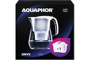 AQUAPHOR Jarra de Filtro de Agua Onyx Blanco - Capacidad de 4.2L, 1 filtro MAXFOR+ incluido, reduce la cal, el cloro y los microplásticos, perfecta para familias, con efecto de vidrio