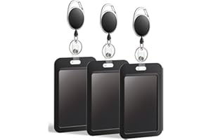 Uniclife Lot de 3 Porte Badge Coulissant Porte-Badge Vertical en Plastique Noir avec Enrouleur de Badge Rétractable Porte Carte Navigo pour Bureau École d'Étudiant Carte d'Identité de Crédit