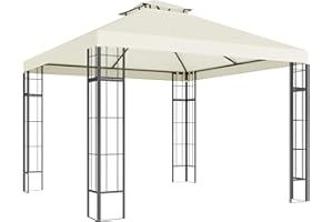 Outsunny Pavillon avec double toit, env. 3x3 m Hydrofuge stable résistant à l'hiver Pavillon de jardin avec protection UV Tente de réception en métal, pour jardin, terrasse, blanc crème