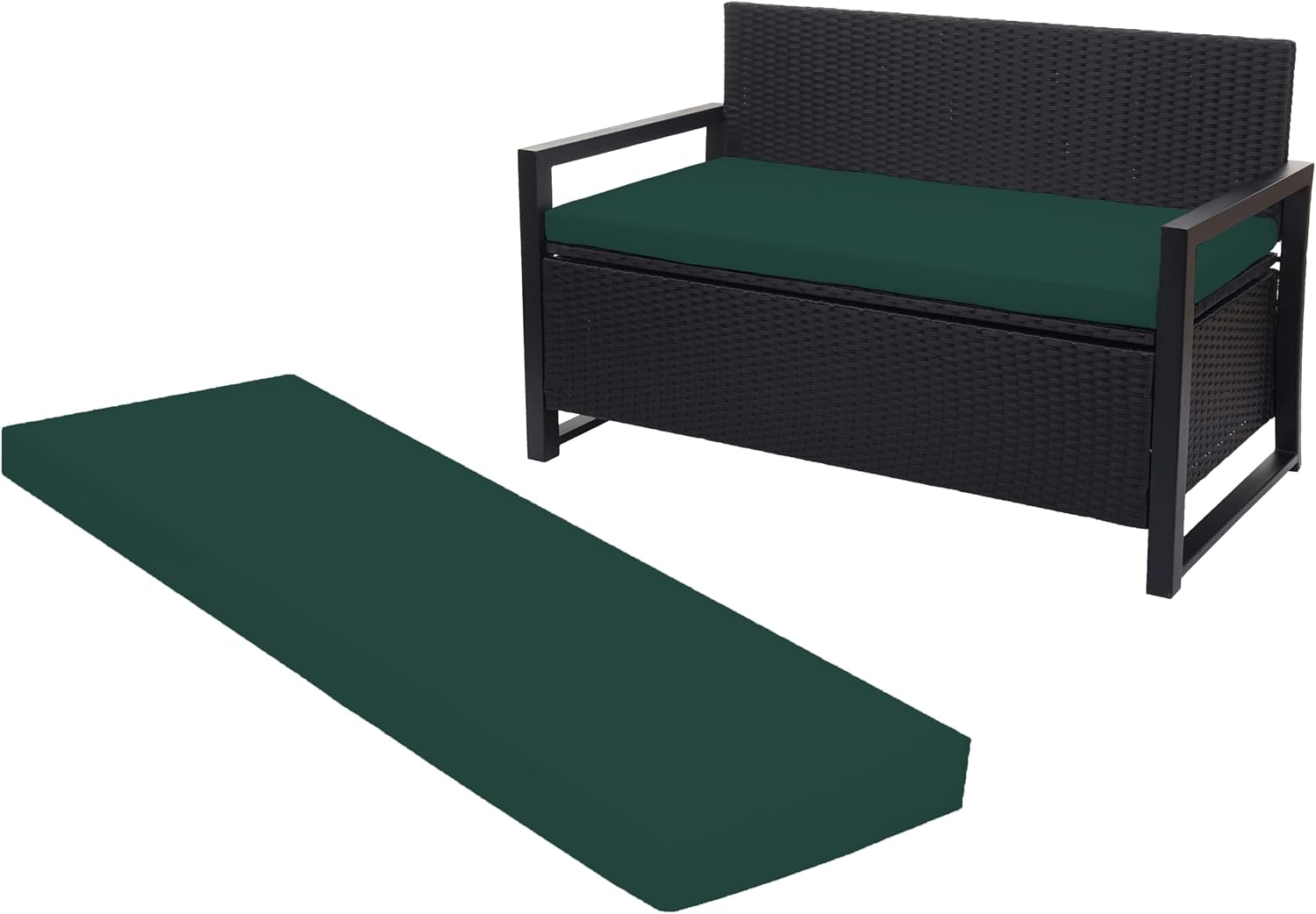 Crescent Textile 100% Waterproof Garden Bench Cushion 2/3/4 Seater Outdoor Long Bench Seat Pad for Lawn & Garden, Patio, Office, Coffee Shop with Removable Cover (2 Seater 108cm x 45cm x 5cm, Green)
