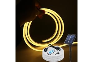 HEGEHE - Striscia LED solare 12V, 8 modalità, 120 LED/m Striscia LED neon dimmerabile flessibile impermeabile IP67 con telecomando, Decorazione per interni ed esterni [1M, Bianco caldo 3000K]