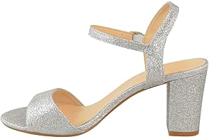 Fashion Thirsty Womens Bridal Sandals Glitter Low Block Heel Ankle Strap Ladies Wedding Evening Party Bridesmaid Prom Open Toe Shoes