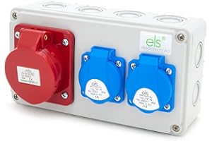 ELS Elektrotechnika Steckdosenverteiler Baustromverteiler Wandverteiler Schuko Steckdosen 2x230V und 1 x CEE 16A Verkabelt, für Innen und Außen