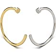 HY DOT 20G Fake Nose Rings Hoop Silver + Gold Faux Open Nose Ring without Piercing |C-Shape Fake Piercing Body Jewellery for Women Nose, lip, Septum, Cartilage|316L 8mm Surgical Steel