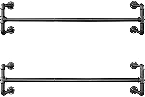 SONGMICS Perchero de Pared para Ropa, Juego de 2, Percha para Colgar Ropa Industrial, Ahorro de Espacio, 112 x 30 x 29,3 cm, Carga hasta 60 kg, Fácil Montaje, para Espacios Reducidos, Negro HSR64BK-02