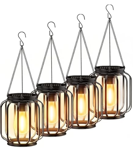 RECHOO Lot de 4 lampes solaires vintage pour extérieur - Avec lumière tungstène blanc chaud - Batterie 1000 mAh - Étanche IP65 - Pour extérieur et terrasse
