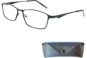 Mini Brille Occhiali Anti Luce Blu con Lenti Rettangolari, Stile Eleganti, Custodia in Omaggio, Montatura Quadrati in Acciaio Inox, Computer Occhiali da Lettura Uomo e Donna