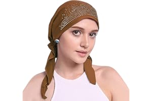 YJZQ Woman's Chemo Hat Crystal Pleated Stretchy Turban Cap Beanie Bandana Skull Cap Ethnic Head Wrap Hat Headscarf for Cancer Patients,Alopecia Hair Loss
