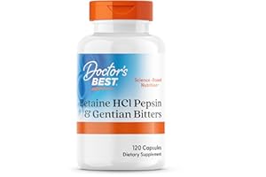 ‎DOCTOR'S BEST DOCTOR'S BEST Betain HCI mit Pepsin und Bitter-Enzian, 650 mg, 120 Weichkapseln, Hochdosiert, Laborgeprüft, Sojafrei, Glutenfrei, Ohne Gentechnik, 113 g