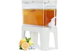 Tokokimo 3.5L Drink Dispenser with Tap, Large Capacity Fridge Drinks Dispenser Container Food Grade PP Cold Water Dispenser with Tap and Holder for Party Beverage Fruit Tea Lemonade Beers Cocktail
