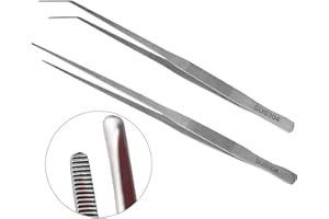 ABMRO 18.9inch/48cm Straight Curved Stainless Steel Extra Long Tweezers Set,Aquarium Cleaning Tool Fish Tank Aquatic Plants Forceps,Mega Reptile Feeding Tongs