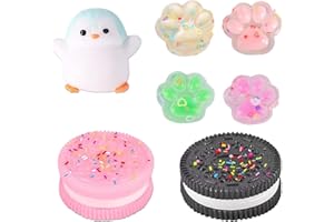 MUNSKT Taba Squishy Set,7PCS Squishy Chat Patte Biscuit et Pingouin Anti Stress Relief Toys,Mochi Squishy Soft Patte de Chat,Enfants Adultes Jouets de Détente et Cadeaux Kawaii