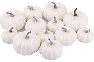 HILEYU Halloween weißer Kürbis,12 Stück DIY Simulationsschaum weißer Kürbis,künstliche Minikürbisse für Halloween Dekoration Herbsternte Thanksgiving Party Dekor