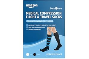 Amazon Basic Care Chaussettes de compression médicales pour l’avion et les voyages - Noir, 39-43