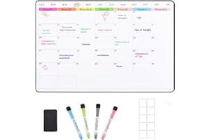 POPRUN Lavagna magnetica frigo Pianificazione la Settimana/Mensile, Calendario Magnetico Frigorifero Lavagna calamitata morbida 42×28cm -in Italiano