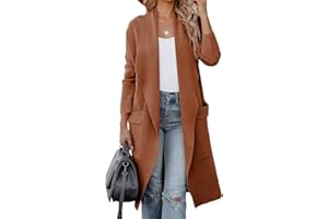 kinstell Women's Casual Cardigans Long Sleeve Open Front Draped Long Cardigan Jackets Sweater Coat Blazer with Pockets