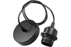 Tsling Lampenaufhängung Schwarze E27 Socket mit Schraubring,Lampenfassen mit 100CM Kabel Höhenverstellbarem,Pendelleuchte Fassung mit Befestigungsring,Ideal für Wohnzimmer Esszimmer Schlafzimme