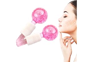 ALELYER Bola de Masaje Ice Cool Roller, Bolas de Masaje Frío, Masajeador facial, 2 Bolas de Masajes Faciales, Hockey Sobre Hielo y Frío para Masaje de La Piel, ideal para Bolsas de Los Ojos, Cuello (Rosa)