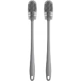 Silikon Biberon ve Matara Fır&ccedil;ası, Esnek Saplı, Gri, 30 cm, 2'li Set, Bardak Temizliği i&ccedil;in İdeal