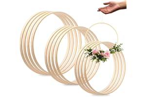 JINGYOU Wooden Dream Catcher Rings,Floral Hoop Rings Wreath Craft Hoop Macrame Rings,Wooden Bamboo Floral Hoop Wreath Macrame Craft Hoop Rings for DIY Dream Catcher,Wedding Wreath Decor & Wall Hanging Crafts