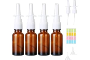 CoKeeSun 4 Stück Nasen Sprühflaschen, 10ml Glas Nasenspray Flasche Leer, Wiederverwendbar Nasensprayflasche, Zerstäuber mit Blanko-Etiketten Düsen, Trichter, für Parfüm,ätherische Öle,Kochsalzlösung