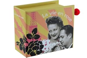 Lutèce Créations Caja de música/Caja Musical de manivela de cartón Decorado en Forma de Libro con Mecanismo Musical de 18 Notas - La Vida en Rosa - La Vie en Rose (Louiguy/Edith Piaf)