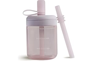 Moonkie Borraccia con Cannuccia, Bicchiere Antigoccia Bambini Silicone, Bicchiere con Cannuccia, Tazza con Cannuccia senza BPA, per Lavastoviglie, 6 Mesi+, 5oz(Lilla morbido)