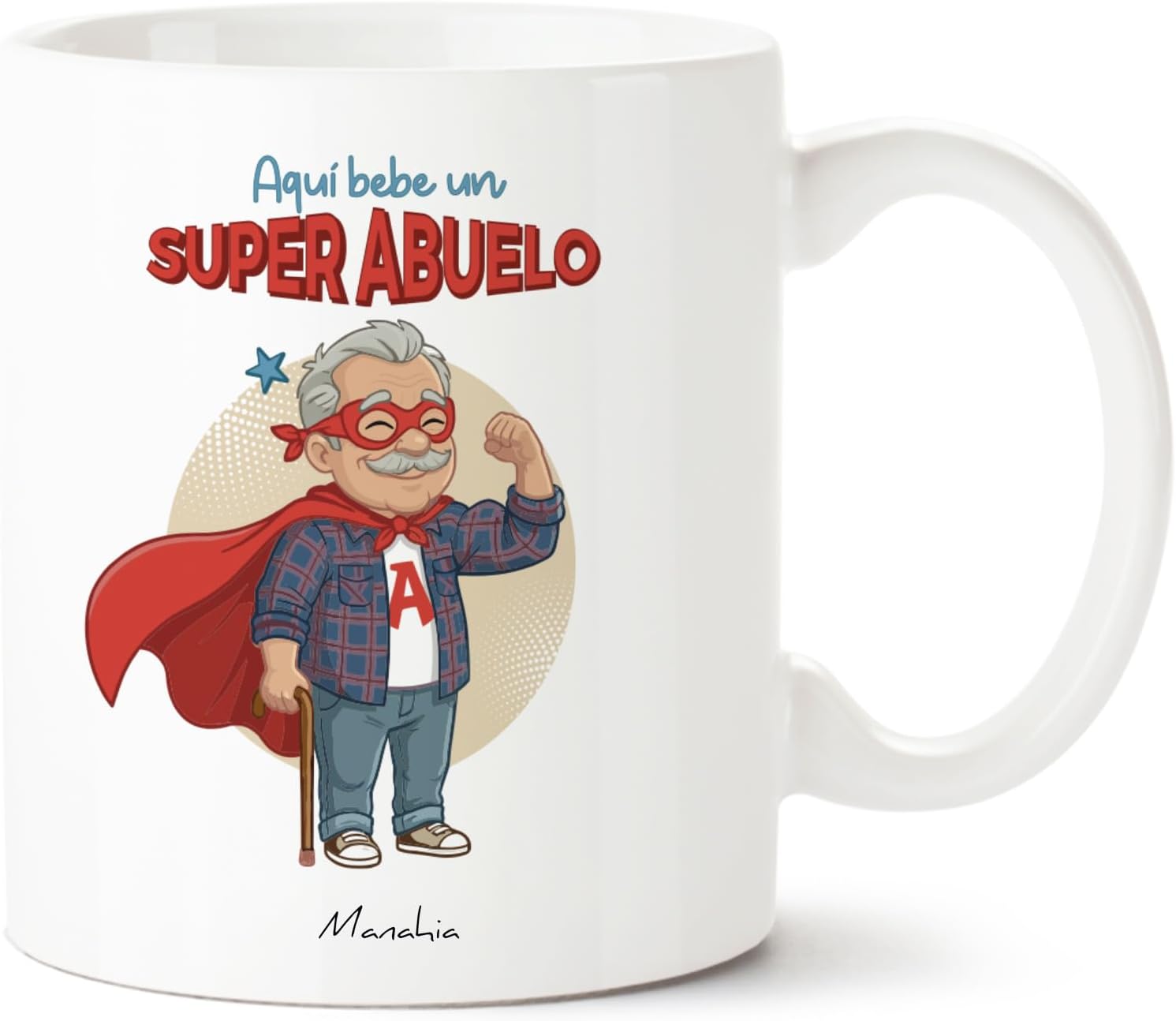 Manahia - Taza Abuelito - Aquí bebe un super abuelo | Regalo Original Nietos, Superabuelo - Idea Sorpresa Día del Padre, Navidad | Caja Regalo Kraft