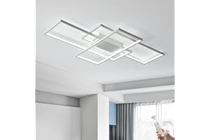 JIINOO Dimmable LED Ceiling Light, 110cm Flush Mounted Ceiling Light with Remote Control, 70W Square Acrylic Modern Simple Design Fixture for Bedroom Living Room, White