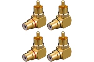 EIGHTNOO 4 Pezzi Connettori RCA 90 Gradi, Adattatore da Maschio a Femmina RCA ad Angolo Retto da 90 Gradi, Adattatore ad Angolo Retto RCA Placcato Oro per Audio Video Adattatorei, 2 Rossi e 2 Neri