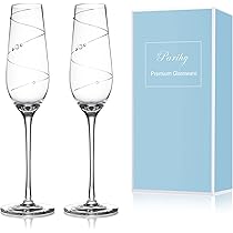 Set Di 12 Flute Da Champagne In Cristallo UMEIED | Calici Con Stelo Lungo 245 Mm, Capacità 230 Ml | Bicchieri Trasparenti E Resistenti | Ideali Per Matrimoni, Feste E Casa