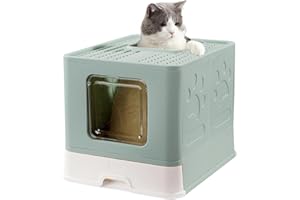 Pawsayes Toilette per gatti, Lettiera per gatti pieghevole con coperchio lettiera chiusa, scomparto inferiore rimovibile per una facile pulizia XXL