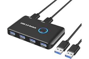 ABLEWE Switch USB 3.0, Commutateur USB Selecteur 2 Ordinateurs Partageant 4 Périphériques USB, Commutateurs KVM Pour Souris, Clavier, Scanner,Imprimante, Disque Dur Externe Avec 2 Pcs de Câble USB 3.0